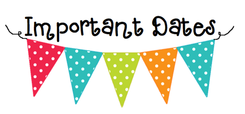 Colorful triangular banner with polka dots and the text "Important Dates" in a playful font.