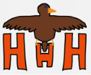 A stylized brown bird with outstretched wings above the letters "H H H" in orange.
