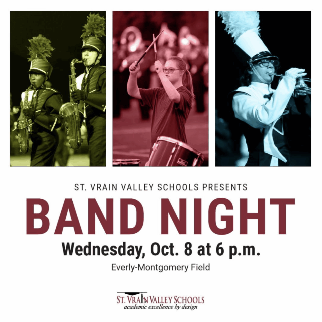 Image promoting Band Night with musicians performing and event details: date, time, and location at Everly-Montgomery Field.