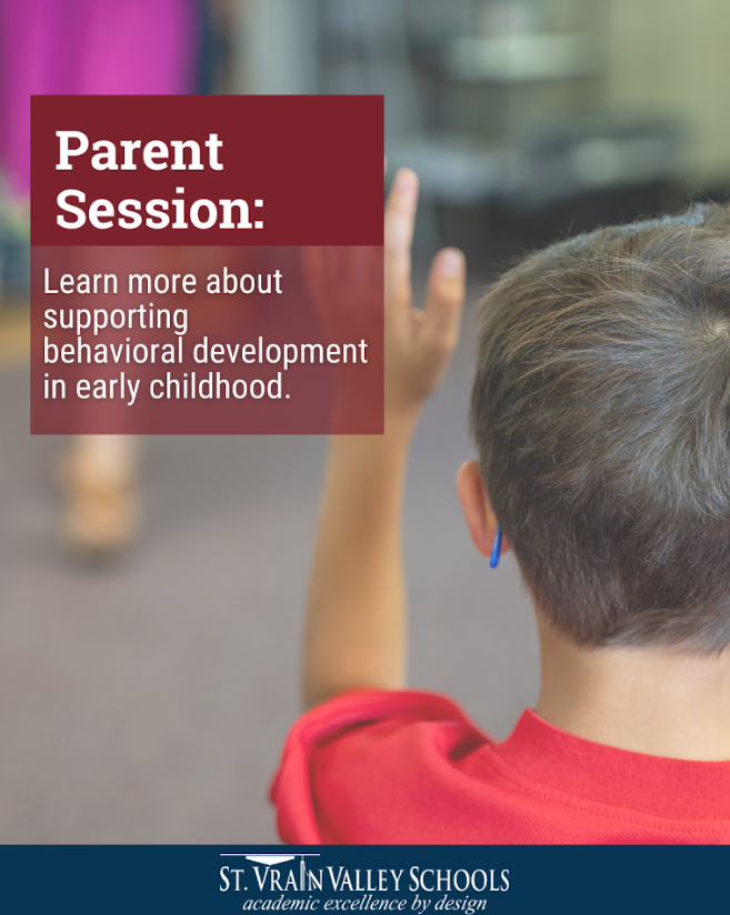 Image of a child raising their hand in a classroom setting, promoting a parent session on early childhood behavioral development.
