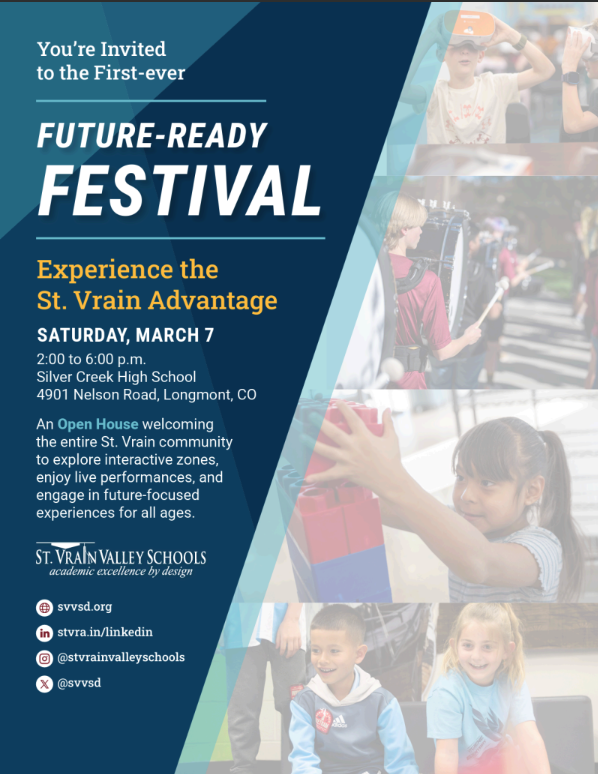Invitation to the Future-Ready Festival on March 7 at Silver Creek High School, featuring interactive zones and performances.
